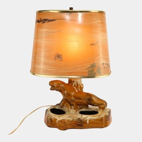 Anna Van Briggle Vintage Art Pottery Brown Lion Lamp