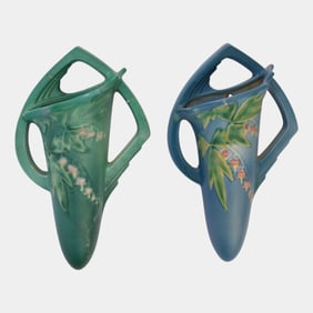 Roseville Bleeding Heart Blue Green Pottery Wall Pockets 1287-8