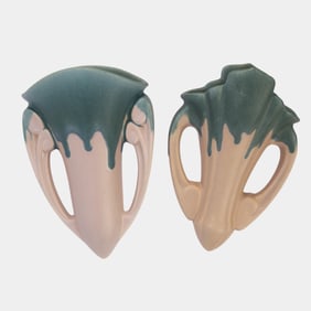 Roseville Carnelian I Blue Pink 1926 Arts And Crafts Pottery Wall Pockets