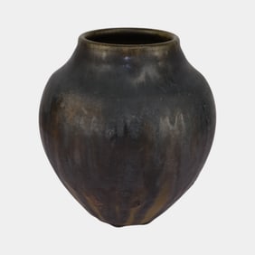 Marvin Bailey South Carolina Gun Metal Over Green Drip Glaze Art Pottery Vase