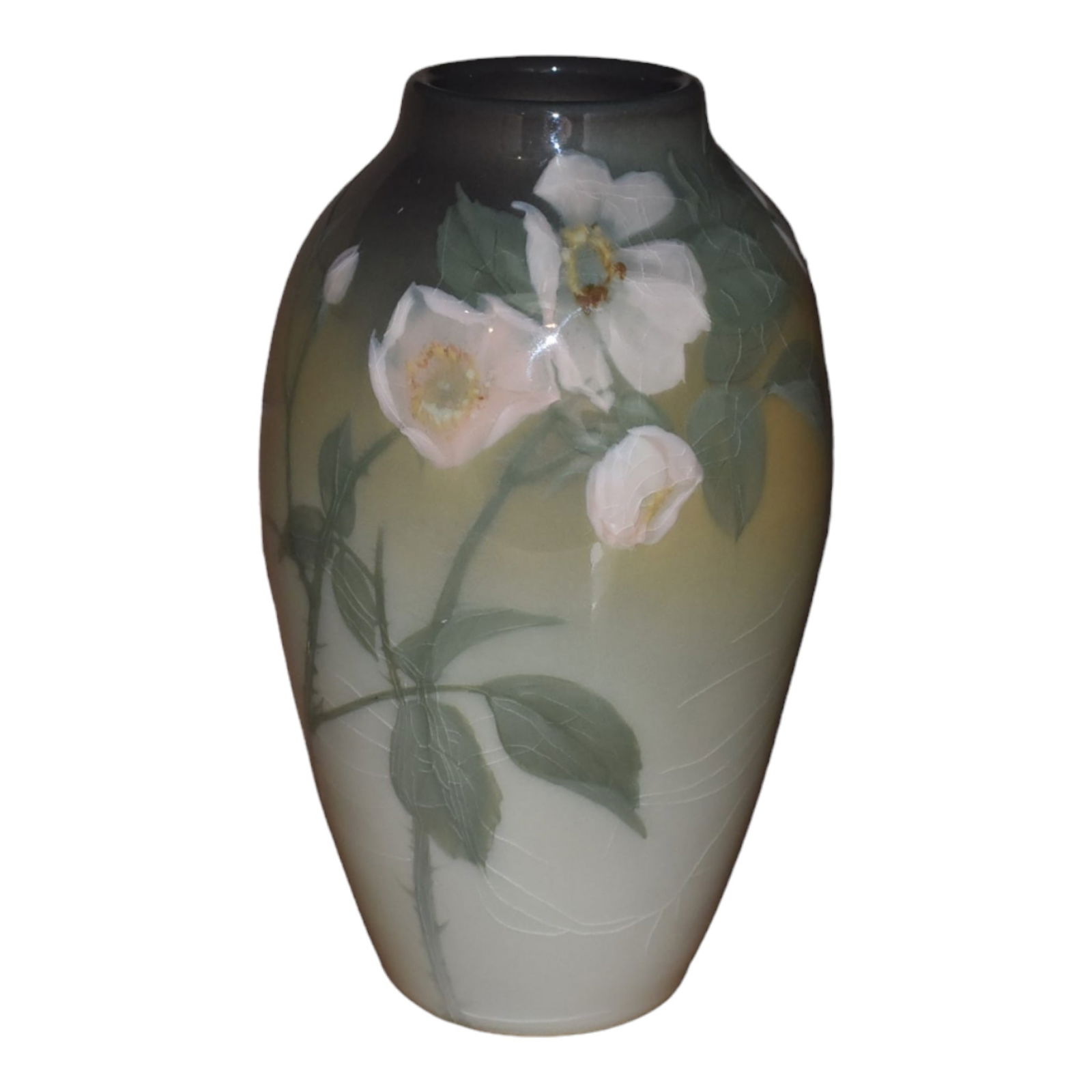 Rookwood 1904 Art Pottery Hand Painted Iris Glaze Roses Ceramic Vase 900C Zettel (1 of 6)