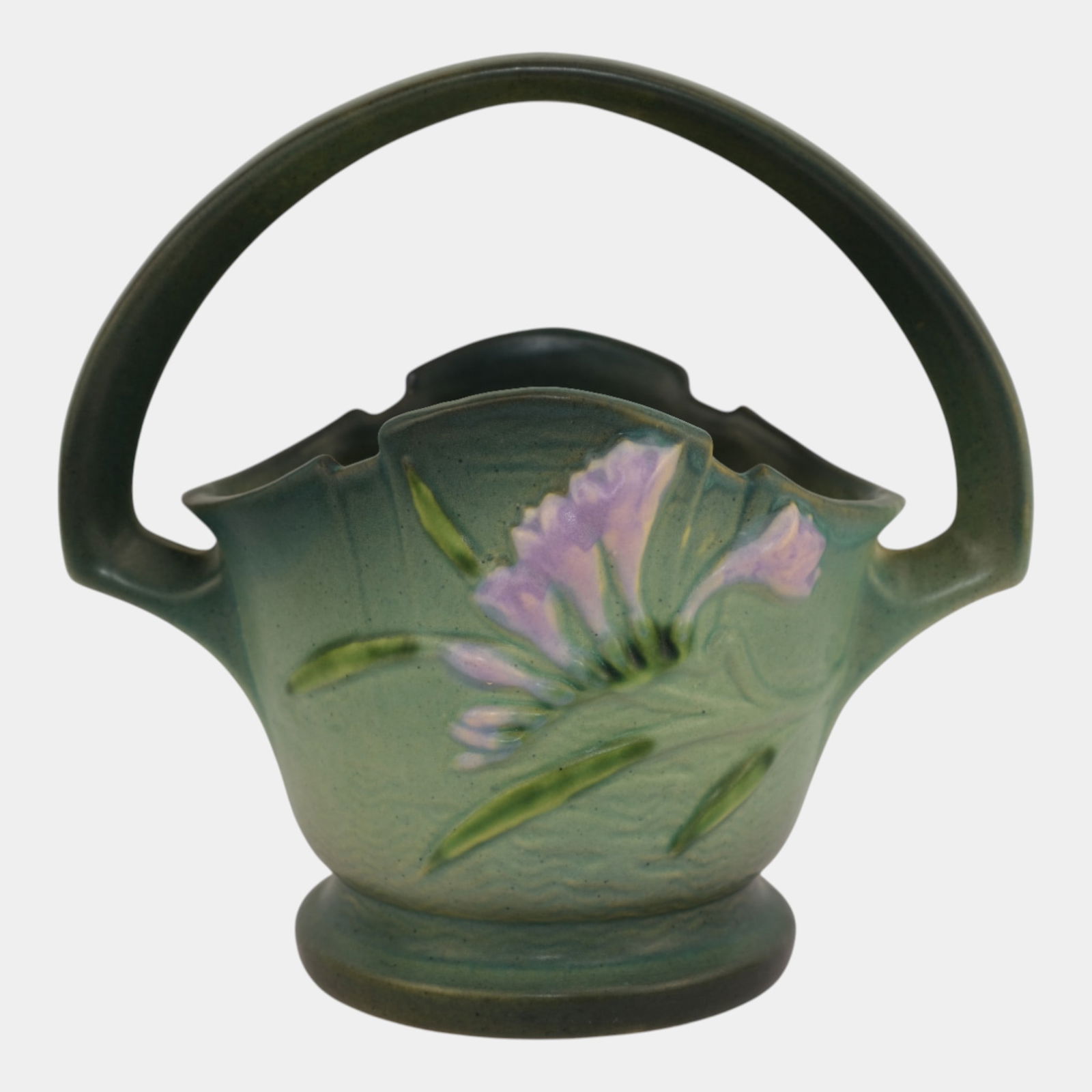 Roseville Freesia Green 1945 Vintage Art Pottery Ceramic Basket 391-8 (1 of 6)