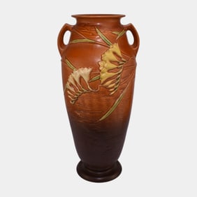 Roseville Freesia Vintage Art Pottery Ceramic Handled Floor Vase 129-18