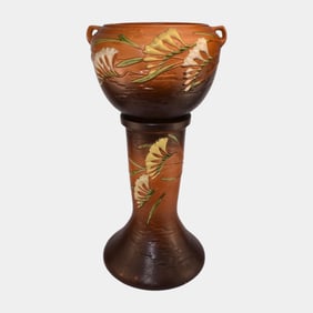 Roseville Freesia Vintage Pottery Ceramic Jardiniere And Pedestal 669-8
