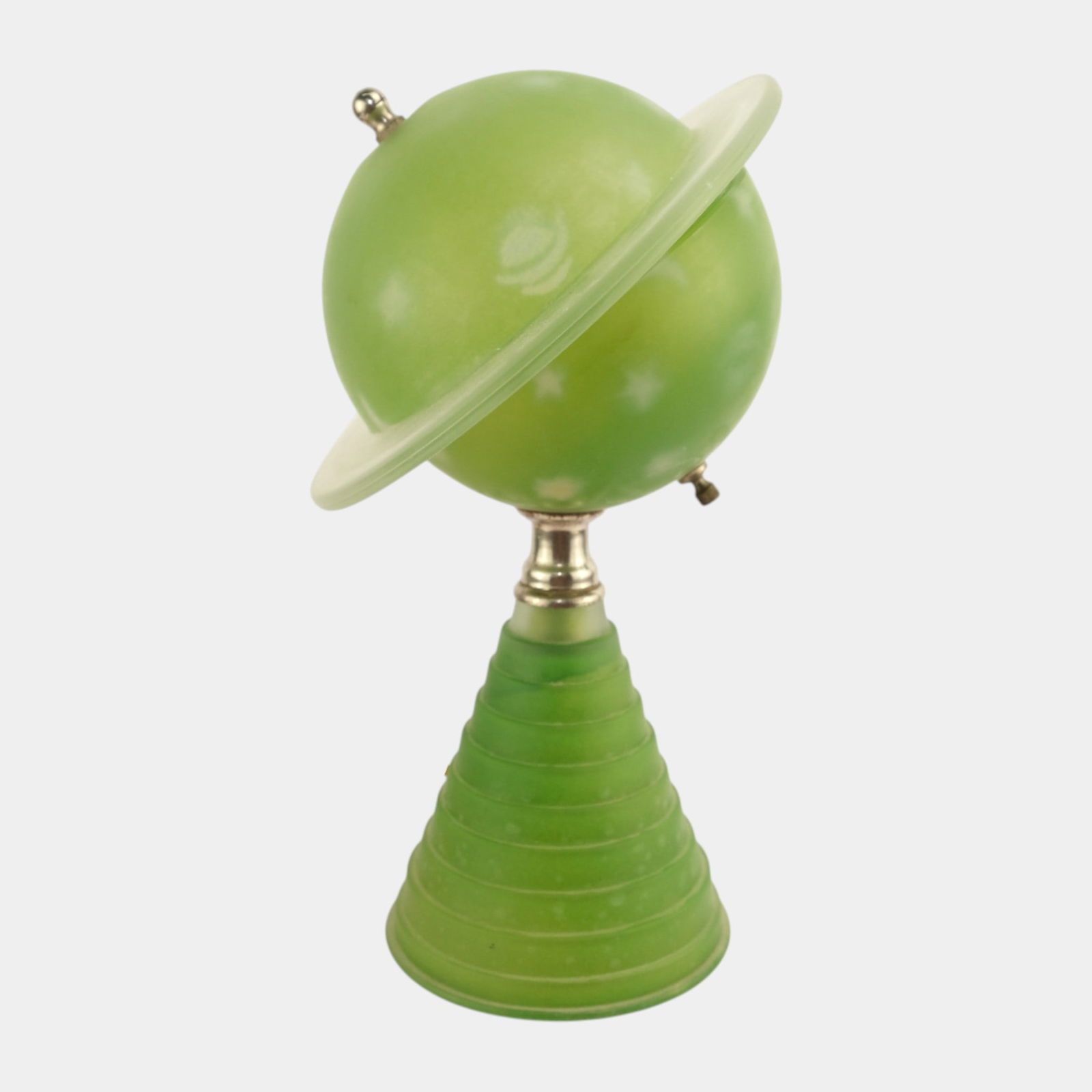 Houze 1939 World's Fair Art Deco Green Satin Glass "Saturn" Souvenir Lamp (1 of 5)