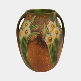 Roseville Jonquil 1931 Vintage Art and Crafts Brown Pottery Ceramic Vase 527-7