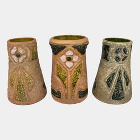 Roseville Mostique Tan And Gray Vintage Art Pottery Vases