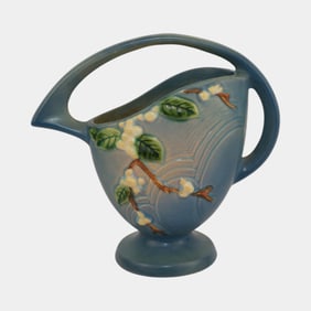 Roseville Snowberry Blue 1947 Mid Century Modern Art Pottery Basket 1BK-8