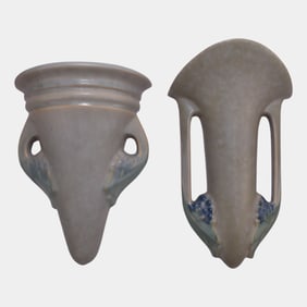 Roseville Tuscany Gray 1927 Vintage Art Deco Pottery Ceramic Wall Pockets