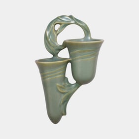 Roseville Vellmos II Green 1935 Vintage Art Pottery Double Wall Pocket 1247-8
