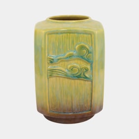 Roseville Wincraft Green 1948 Vintage Art Deco Pottery Square Vase 274-7