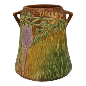 Roseville Wisteria Tan 1933 Vintage Art And Crafts Pottery Vase 633-8