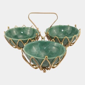Anna Van Briggle Mid Century Modern Seafoam Green Bowl Set with Carrier