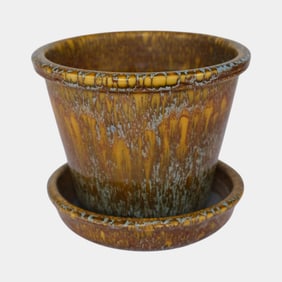 Weller Glaze Variant Trial Art Pottery Ceramic Flower Pot And Saucer