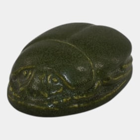 Walrath Vintage Arts and Crafts Pottery Matte Green Scarab Paperweight