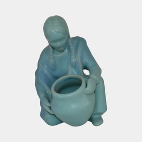 Van Briggle Art Pottery Blue Native American Girl Figural Statue