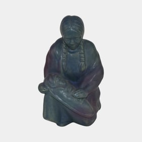 Van Briggle Vintage Art Pottery Native American Figural Woman Holding Baby