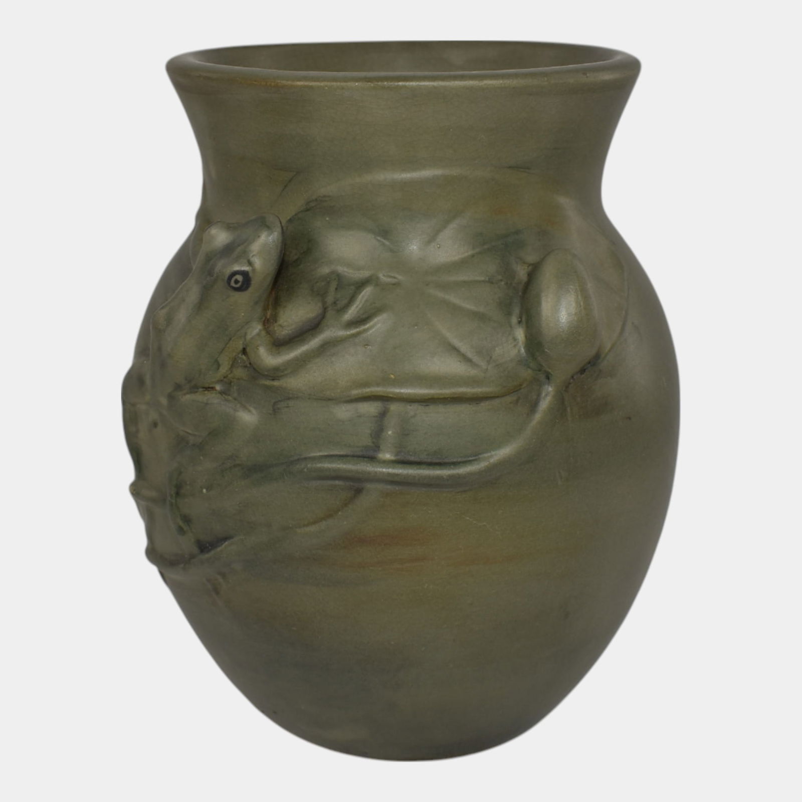 Weller Kenova 1920s Vintage Art Pottery Matte Green Ceramic Frog Vase (1 of 6)