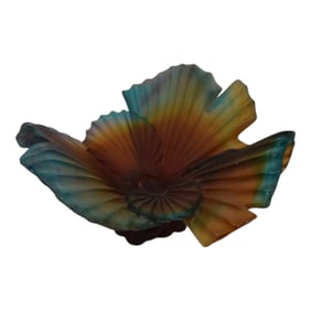 Daum Nancy France Signed Numbered Art Glass Multicolor Palm Frond Crystal Bowl