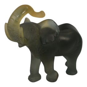 Daum Nancy France Art Glass Crystal Amber Green Large Elephant Statue Figurine