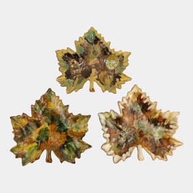 Anna Van Briggle Mid Century Modern Pottery Ceramic Leaf Plates