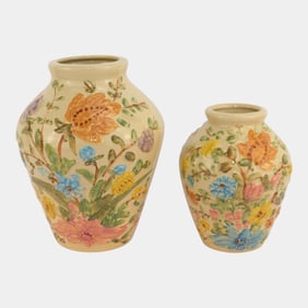 Dorothy Archer For Robinson Ransbottom Lucia Oil Jar Floral Art Pottery Vases