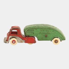 Hubley Toy 1930s Motor Express #2287 Cast Iron Red Green Semi Truck And Trailer