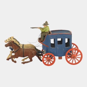 Johillco England Vintage Cast Iron Toy Wild West Horse Drawn Stagecoach