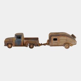 Greenlight Die-Cast Toy 1956 Ford F150 Pickup Truck And Teardrop Trailer
