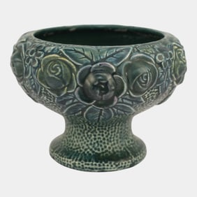 Roseville Rozane 1917 Blue Trial Glaze Art Pottery Compote Pedestal Bowl