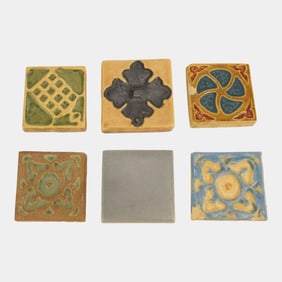 Flint Faience Arts And Crafts 1920s Floral Geometric Art Pottery Tiles