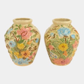 Dorothy Archer For Robinson Ransbottom Lucia Oil Jar Floral Art Pottery Vases