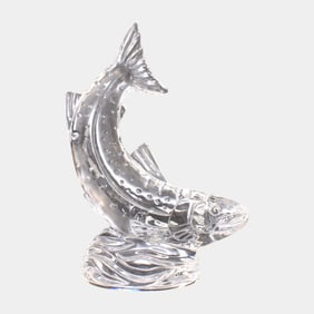Waterford Signed Irish Clear Crystal Jumping Salmon Sculpture 8.5" Tall