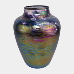 Tom Stoenner Studio Art Glass Iridescent Hand Blow Ocean Waves Vase