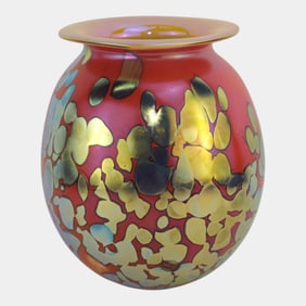 Robert Eickholt Studio Art Glass Mottled Metallic Pattern Iridescent Vase