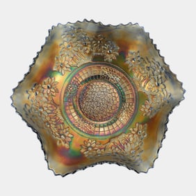 Fenton Cobalt Blue Orange Tree Pattern Carnival Glass Bowl