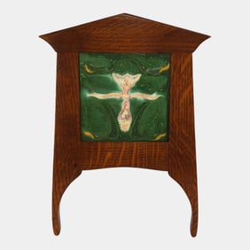 Ephraim Faience 2001 Art Pottery Framed Lady's Slipper Orchid Tile