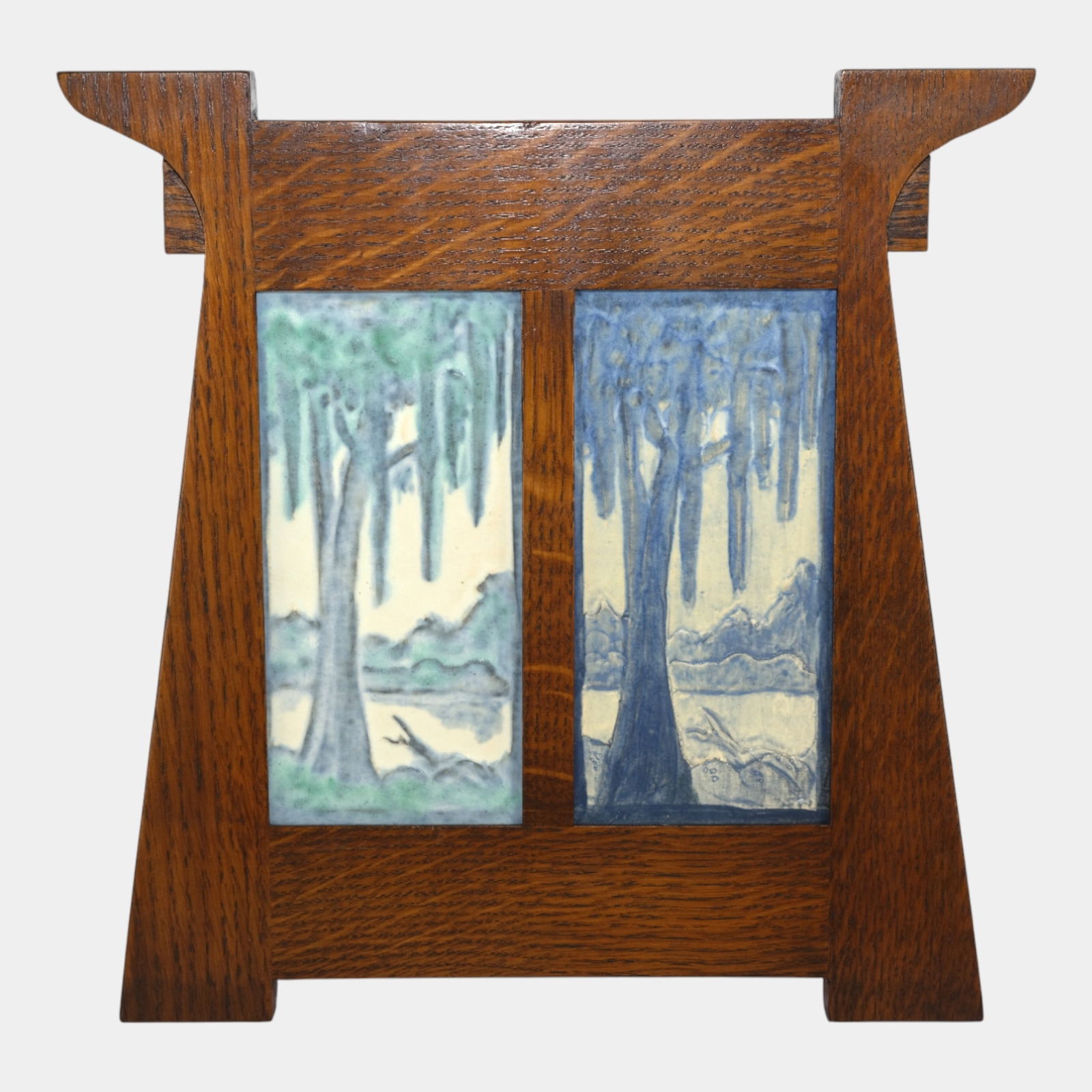 Ephraim Faience 2000 Art Pottery Newcomb Style Blue Spanish Moss Landscape Tiles (1 of 2)