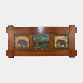 Ephraim Faience 2002 Art Pottery Elephant Landscape Tiles One Of A Kind