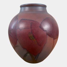 Rookwood 1930 Art Pottery Vellum Red Poppy Flower Vase 912 Shirayamadani