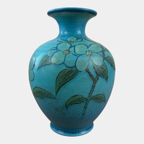 Rookwood 1932 Art Pottery Blue Vellum Glaze Dogwood Flower Vase Shirayamadani