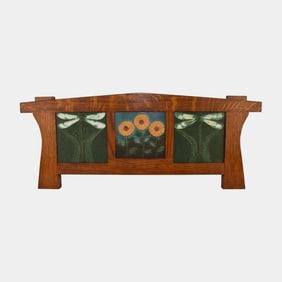 Ephraim Faience Art Pottery Green Dragonfly Sunflower Framed Tiles