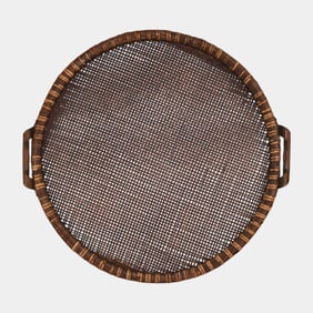 Dirk Van Erp Arts And Crafts Brown Bamboo Tray With Hammered Copper Handles