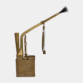 Antique 1900s Chinese Gold Tone Opium Pipe With Engraved Bird And Floral Scene