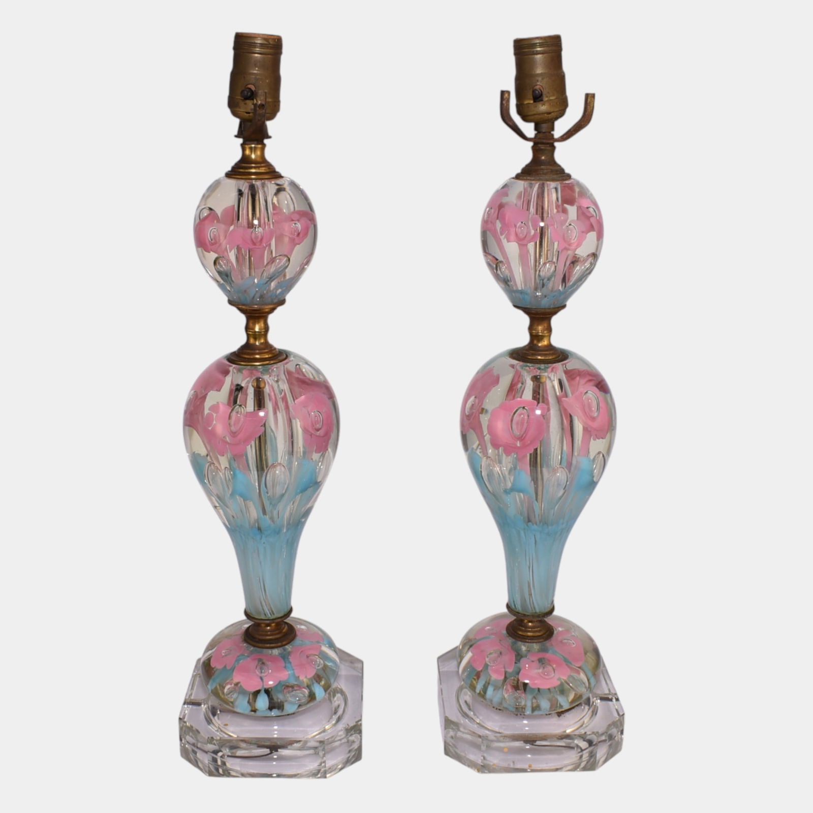 St. Clair Art Glass Pink Blue Paperweight Table Lamps (1 of 3)
