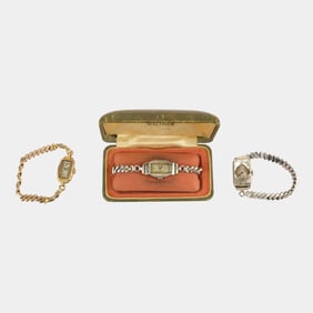 Eglin And Waltham Gold And Silver Tone Art Deco Ladies Wristwatches With Box