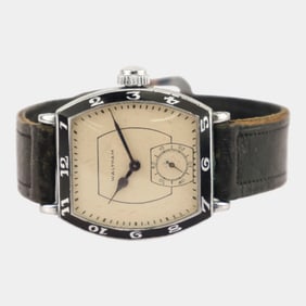 Waltham Watch Co. 1930s Silver Tone Black Enameled Bezel Art Deco Wristwatch