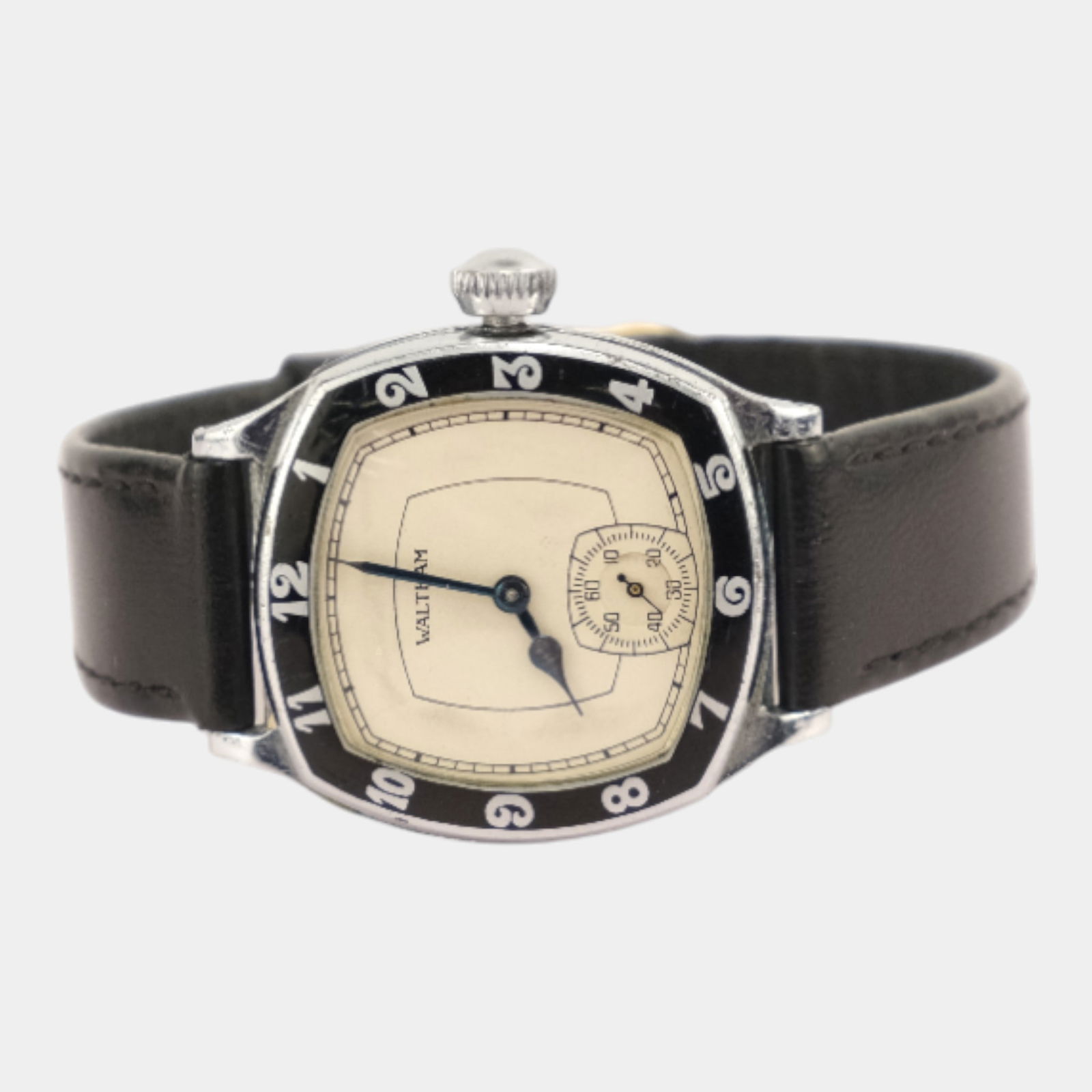 Waltham Watch Co. 1930s Silver Tone Black Enameled Bezel Art Deco Wristwatch (1 of 5)