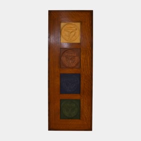 Ephraim Faience Art Pottery Vertical Framed Blue Green Yellow Red Logo Tiles