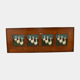 Ephraim Faience 1999 Art Pottery Framed SEG Style Blue Green Geese Tiles